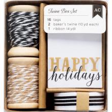 American Crafts Twine Boxes -Black, White & Kraft Tags, Twine, Ribbon