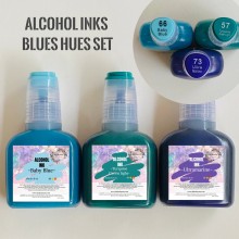 Get Inspired Alcohol Inks Pk/3 Set with Free Alcohol Blending Solution (Blues Hues Set)