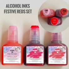 Get Inspired Alcohol Inks Shades of Sky Pk/3 Set with Free Alcohol Blending Solution (Festive Red Set)