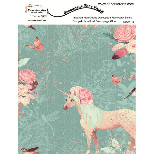 Unicorn Blue Rice Paper A4 By Get Inspired