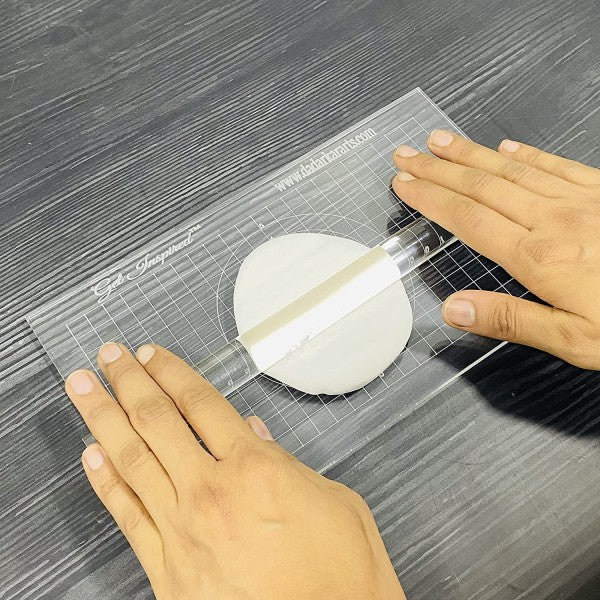 Acrylic Roller and Sheet Combo for Clay roller fondant roller sugar paste roller baking Rolling Jumbo Size with Measurement Grid 9.75inchx5.75inch with 10inch x0.75inch rolling pin