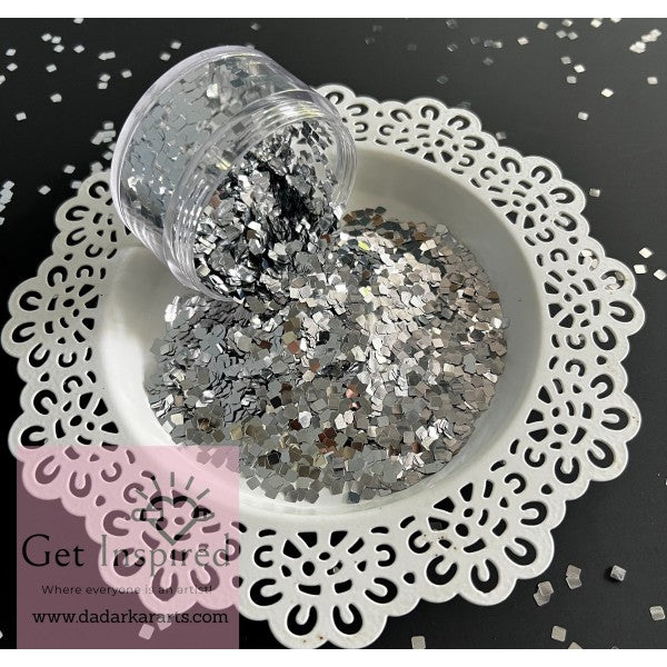 Super Shiny Silver square glitter chunks 3x3mm size heat resistant glitter for Resin , DIY art & Craft 30gms Jar