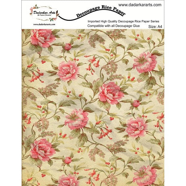 Pink Roses Rice Paper A4 By Get Inspired