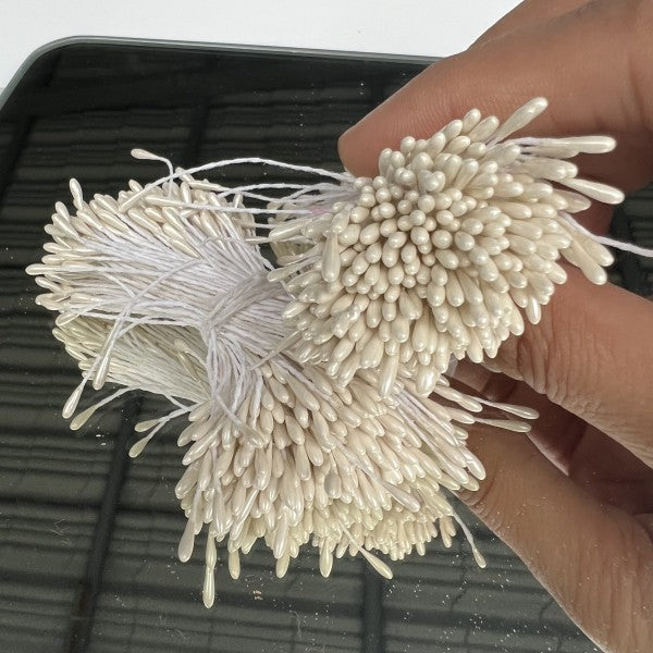 Pearl White 2mm Head Size Flower Making Stiff Thread Pearl Pollens Pack of 250 (2packs)