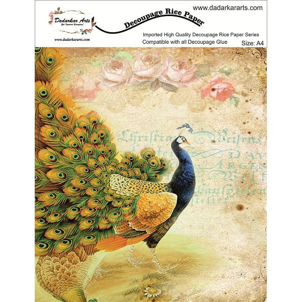 Peacock 2 Rice Paper A4 By Get Inspired