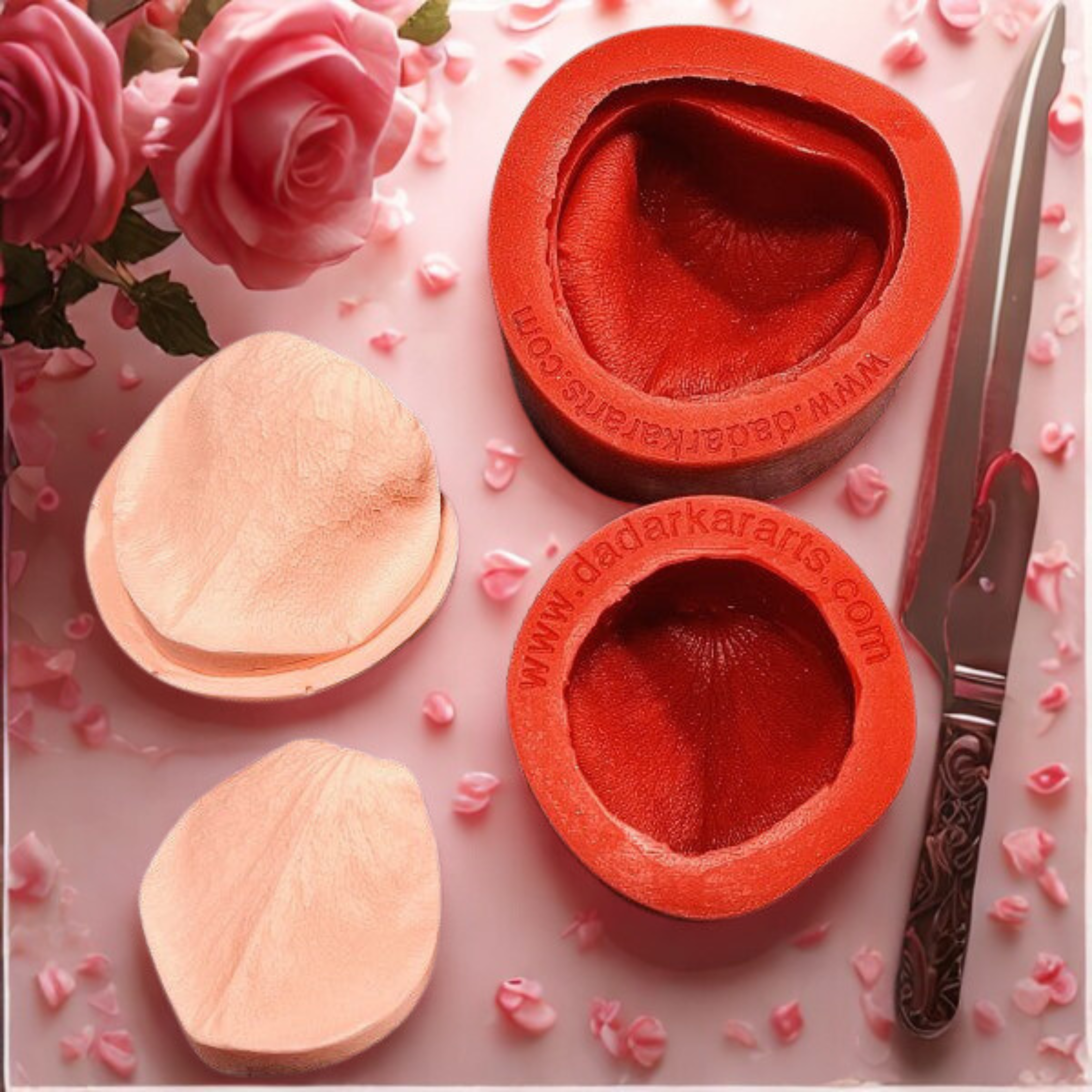 Get Inspired Flower Making Set of 2 for Rose Petals Hard Polyresin Mold with Silicone Mold
