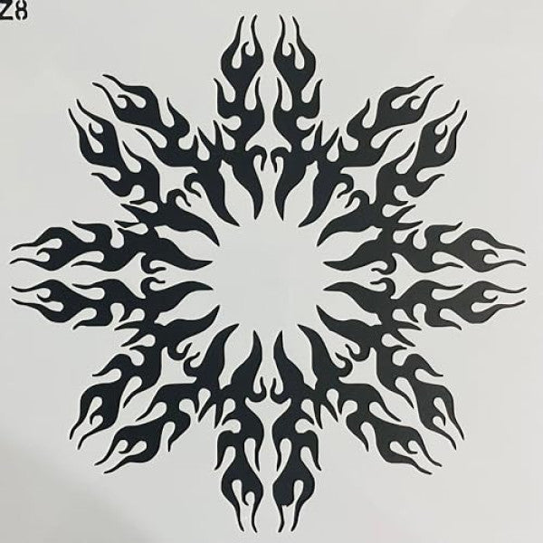 Monocrome Flaming Pattern Home Decor Designer Reusable Stencil 8inchx8inch