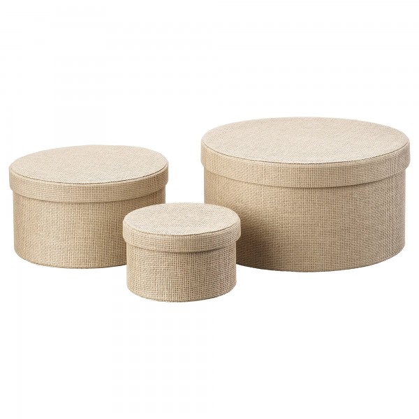 Beige forest print round boxes (3-pack) –