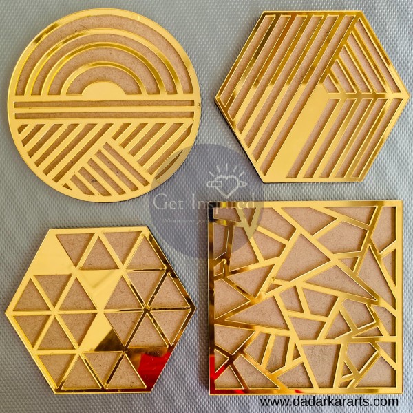 Striped Mosaic Gold Carved Acrylic Coasters with MDF Base Pk/4 Coasters By  Get Inspired 3-4inches