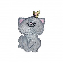 Iron-On Applique Cat With Butterfly Wrights