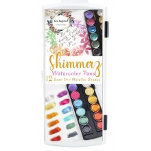 Shimmerz Watercolor Pans 12 Metallic Shades Set Supreme Quality with Brush Pen and Paint Brush by Get Inspired