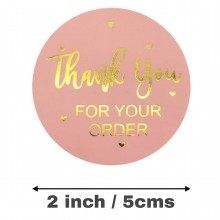 2inch big Round Thank You For Your Order Stickers Pk/100 Gold Foiled Sober Pink Color By Get Inspired