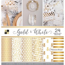 Gold & White, 12 Designs/2 Each DCWV Single-Sided Cardstock Stack 12"X12" 24/Pkg
