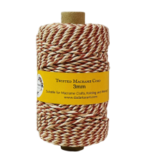 Red White & Brown Three Color Tones Imported Quality Twisted Macram Cord Jumbo Spool of 120Meteres 3-4mm