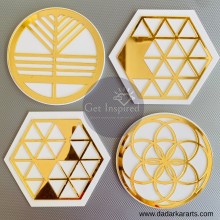 Mosaic & Curved Gold Carved Acrylic Coasters with White acrylic Base Pk/4 Coasters By Get Inspired