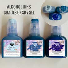 Get Inspired Alcohol Inks Pk/3 Set with Free Alcohol Blending Solution (Shades of Sky Set)
