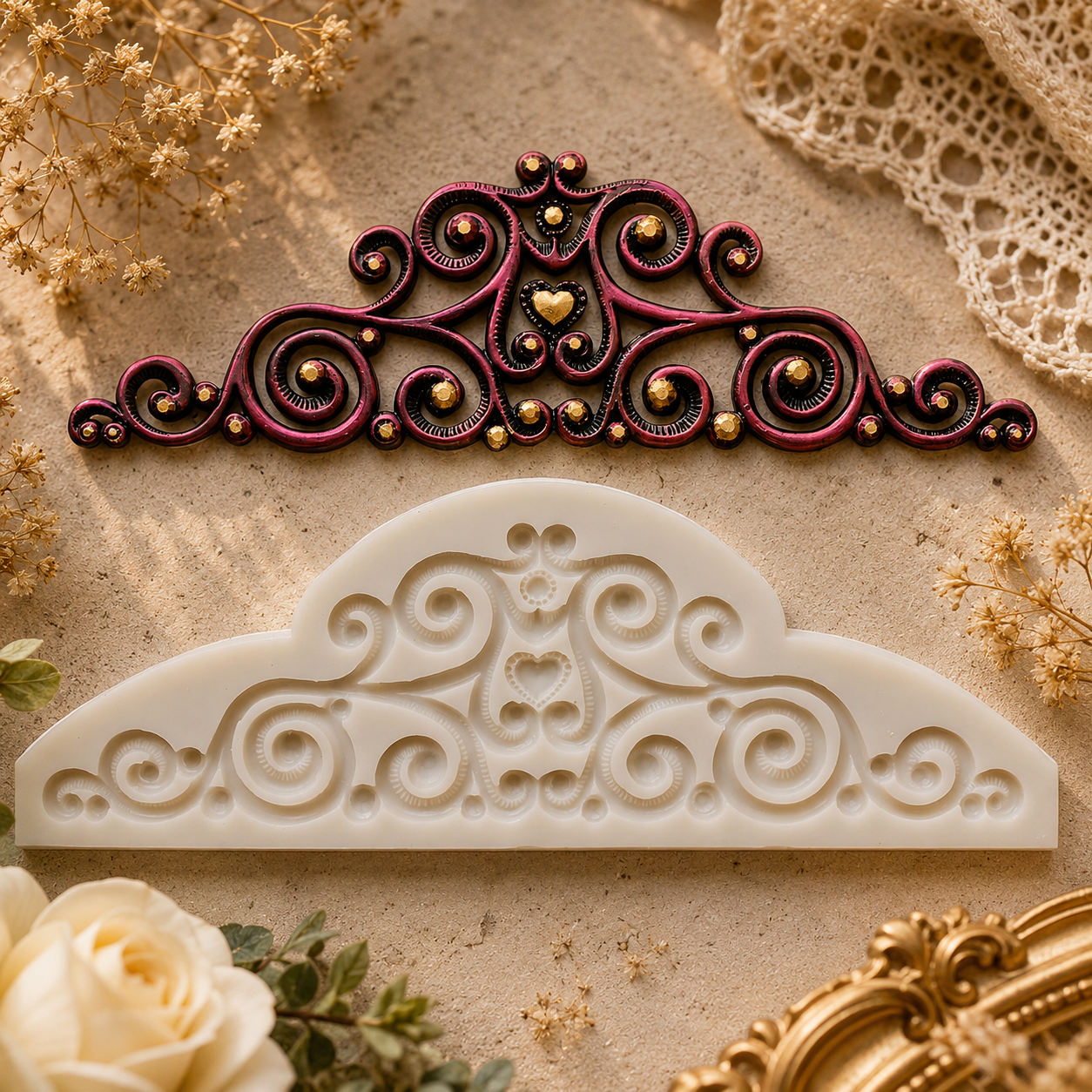 Get Inspired Crown Lace Border Silicone Mold 8.5in x 3.5in