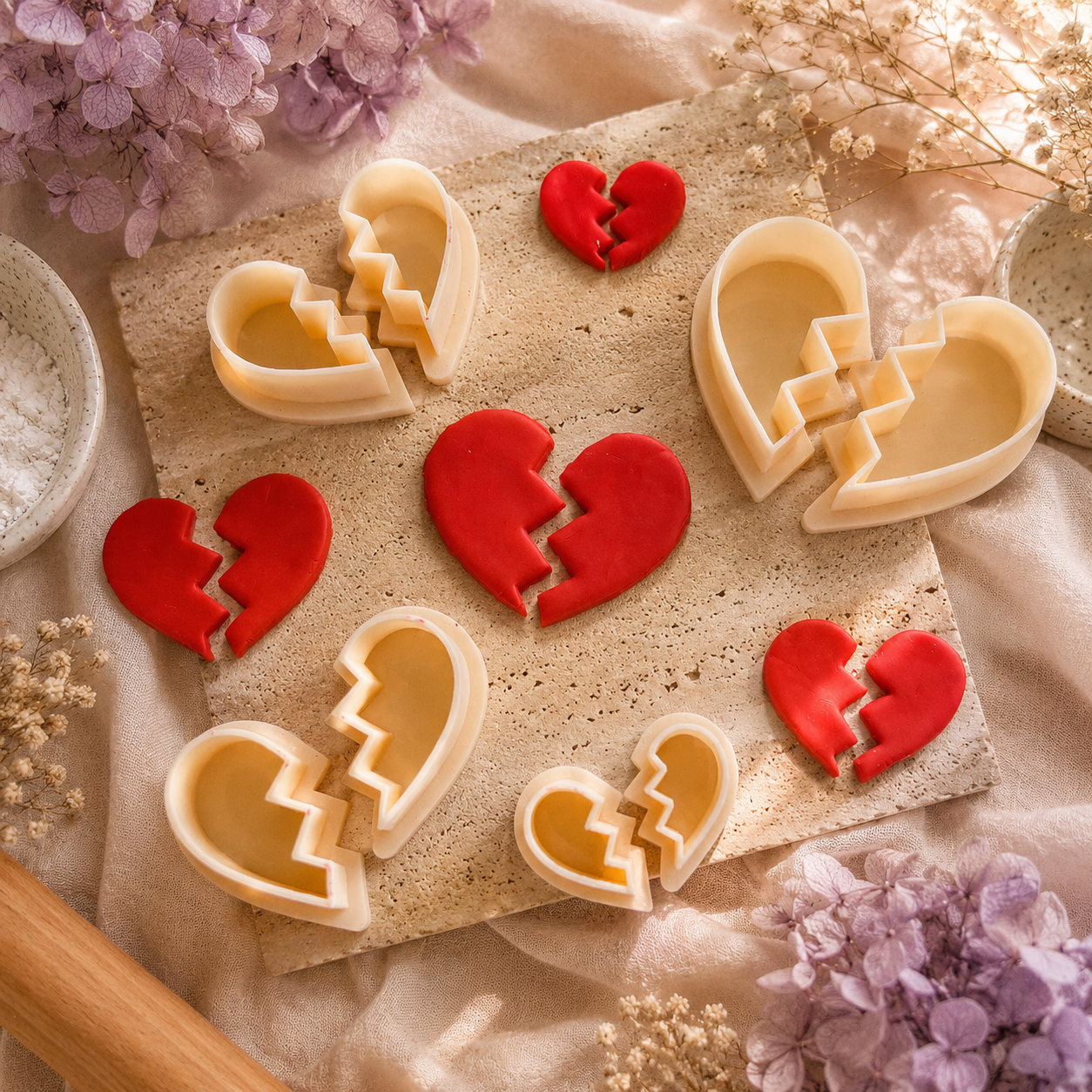 Valentine Broken Heart Clay Cutters Set of 4 for Jewelry Making By Get Inspired