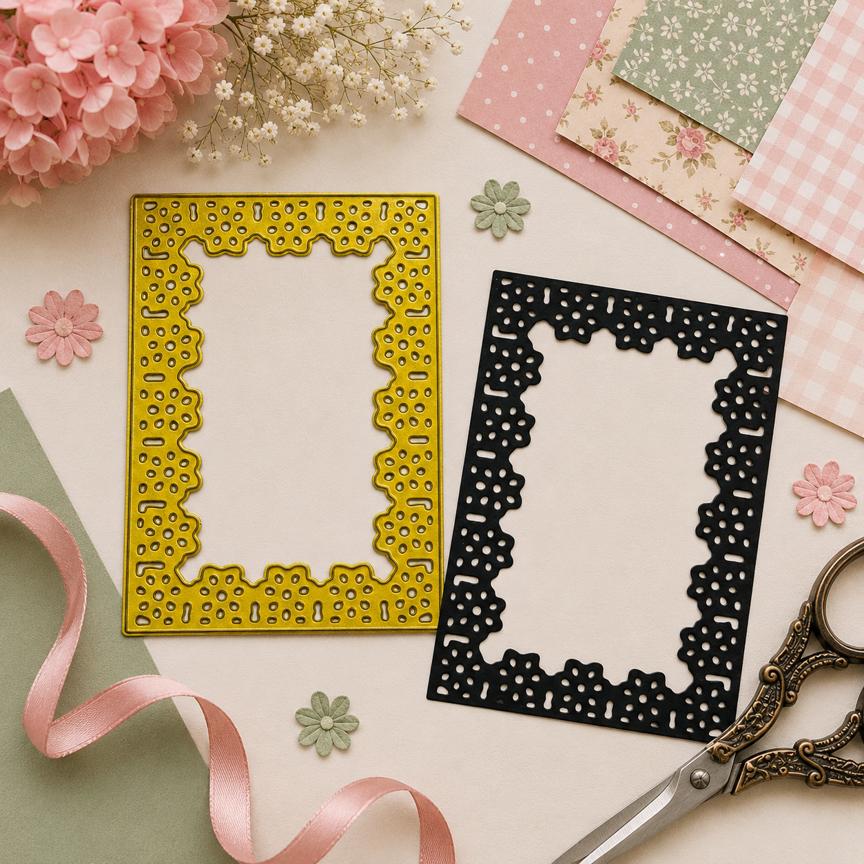 Rectangle Frame with Paper lace Border Frame Dies 1 Pcs by Get Inspired 6inchx 4inch