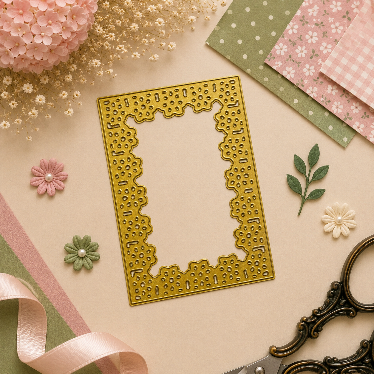 Rectangle Frame with Paper lace Border Frame Dies 1 Pcs by Get Inspired 6inchx 4inch