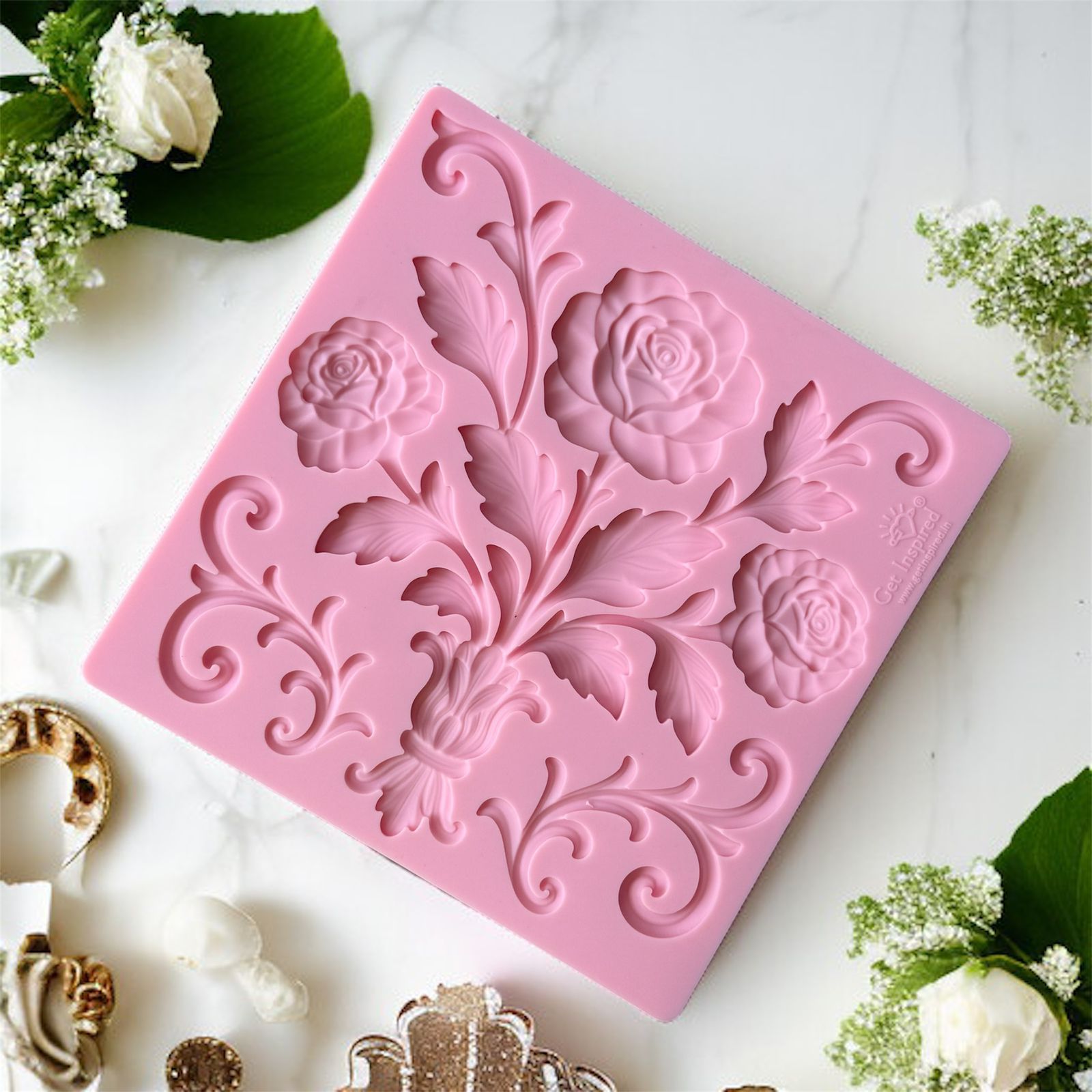 Regal Rose Bouquet mold by Get Inspired 7x7 inch mold